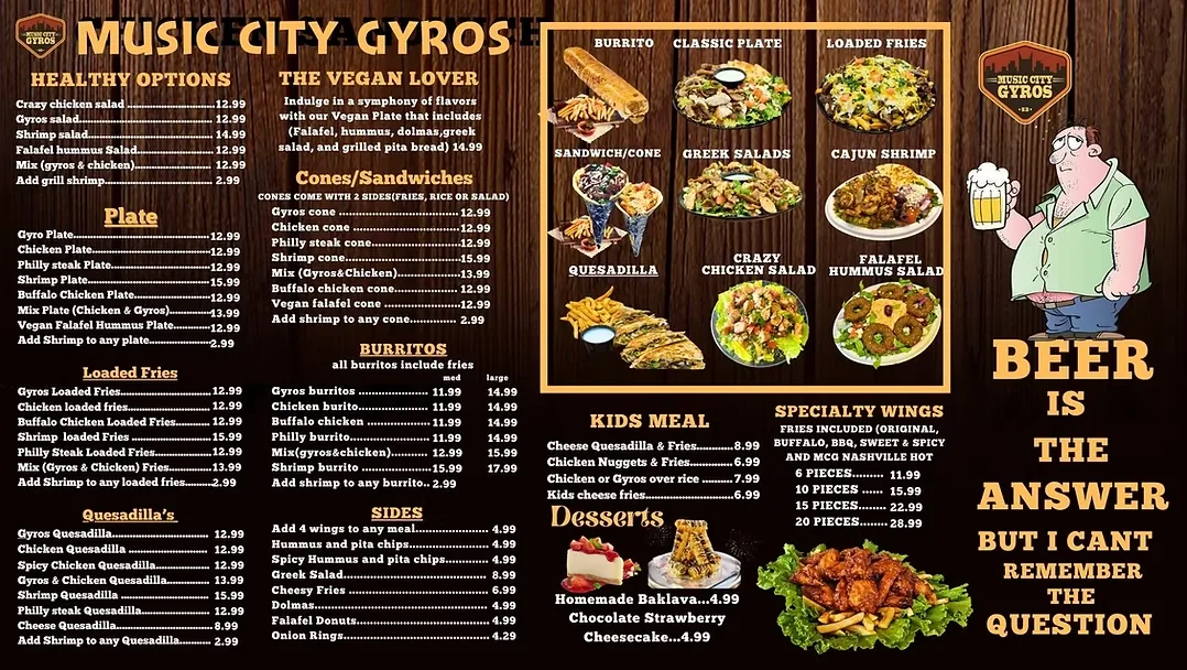 Music City Gyros menu board