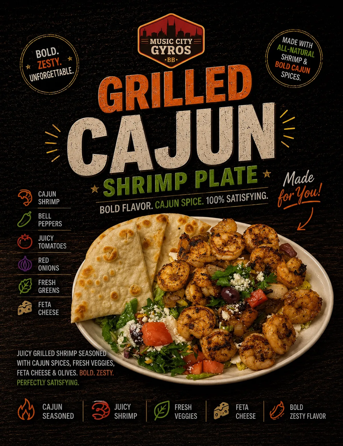 Grilled Cajun shrimp plate