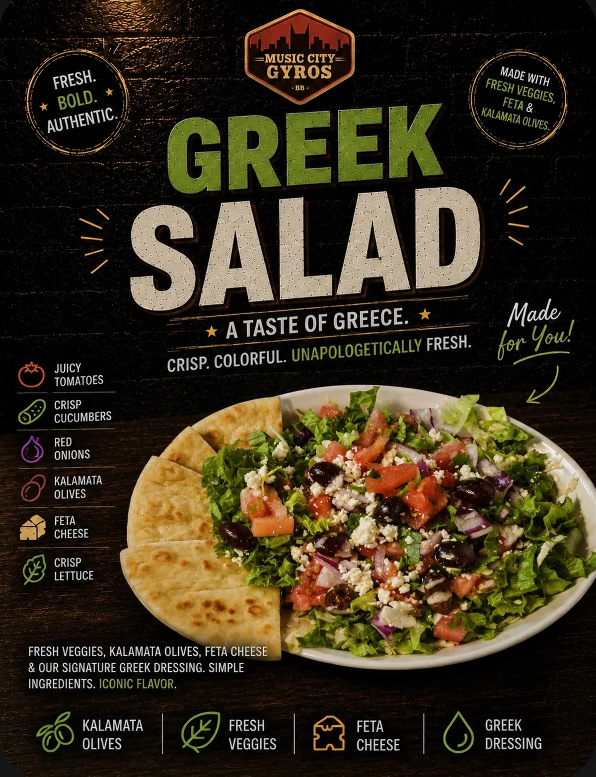Greek salad with grilled toppings
