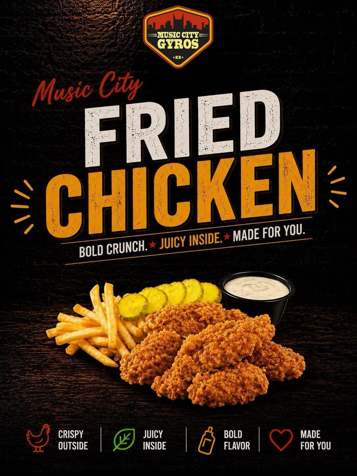 Fried chicken plate with fries